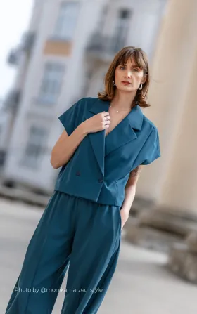 Double-breasted short jacket - teal