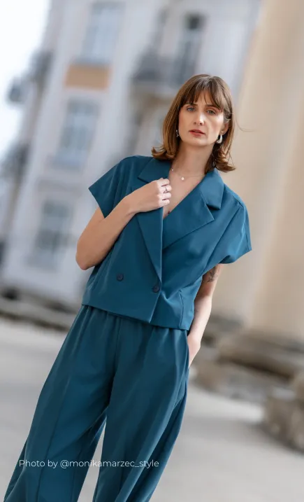 Dwurzędowy krótki żakiet - teal