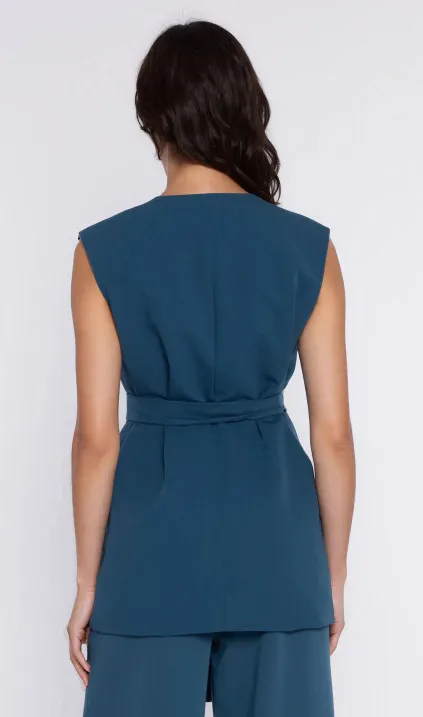 Przedłużana kamizelka wiązana w pasie - teal