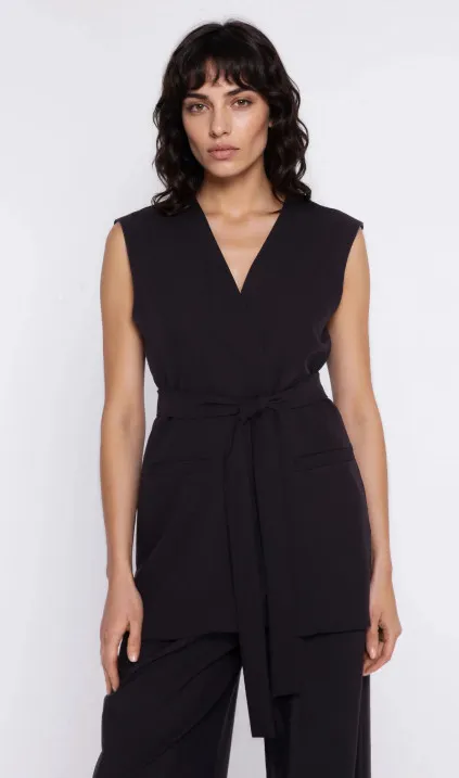Przedłużana kamizelka wiązana w pasie - czarny