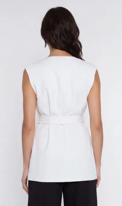 Przedłużana kamizelka wiązana w pasie - ecru