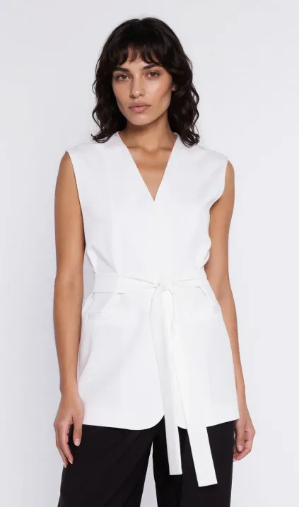 Longline vest with waist tie - ecru