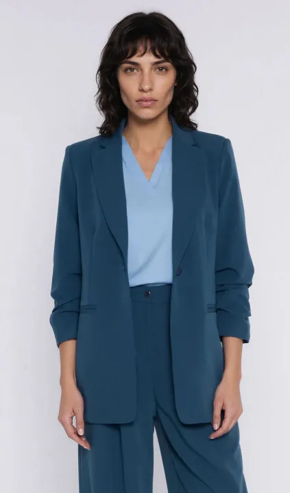 Jacket with ruched sleeves - teal