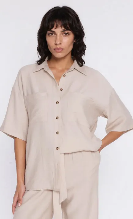 Oversized shirt with pockets- beige