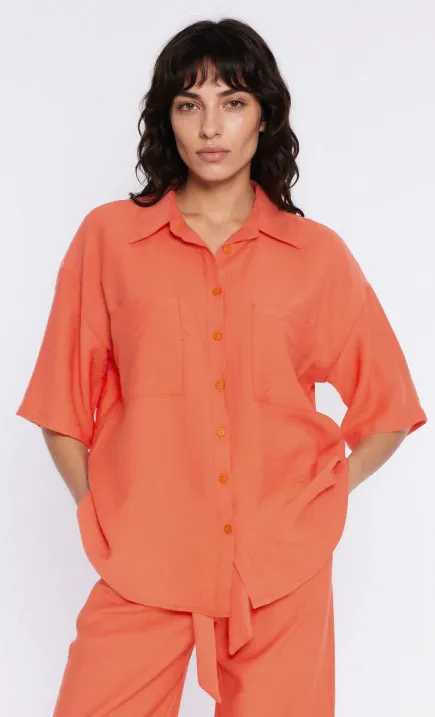 Oversized shirt with pockets- orange