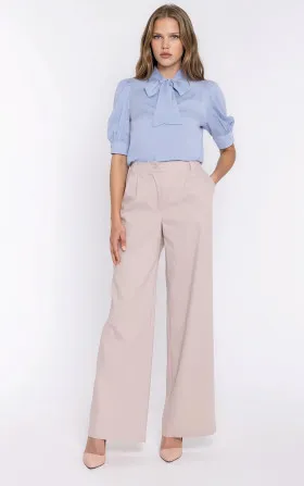 Jeansowe spodnie wide leg - beżowe