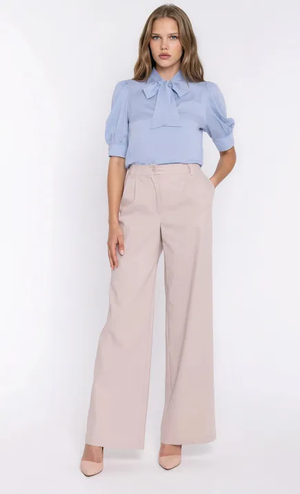 Jeansowe spodnie wide leg - beżowe