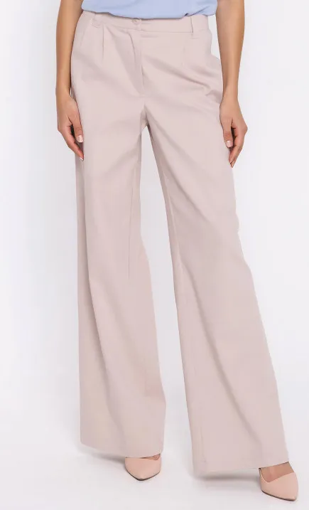 Jeansowe spodnie wide leg - beżowe
