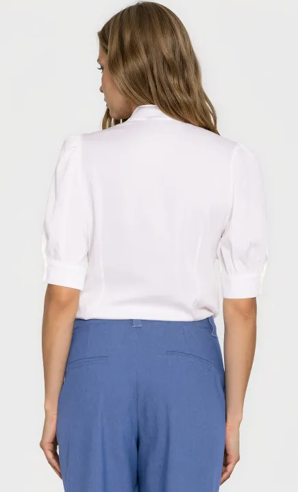 Elegancka bluzka ecru z wiązaniem na dekolcie - ecru