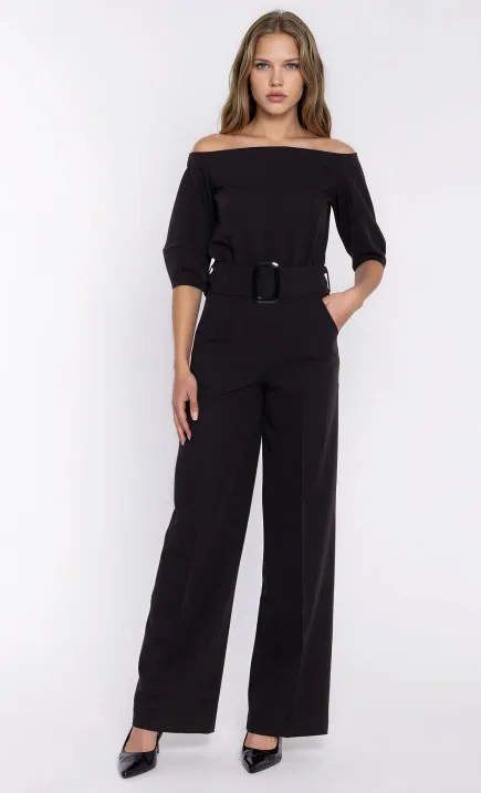 Black jumpsuit with a belt