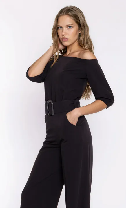Black jumpsuit with a belt