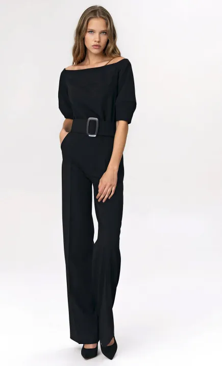Black jumpsuit with a belt