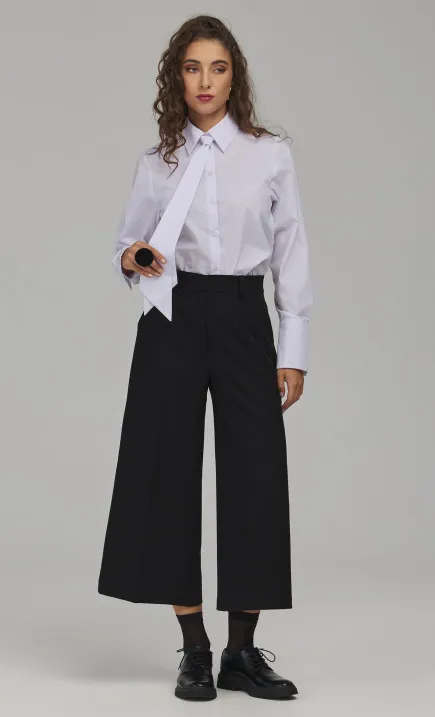 Spodnie cropped wide leg - czarny