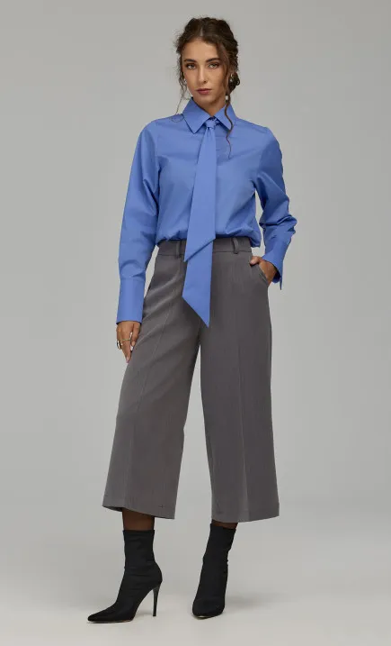 Spodnie cropped wide leg - szary