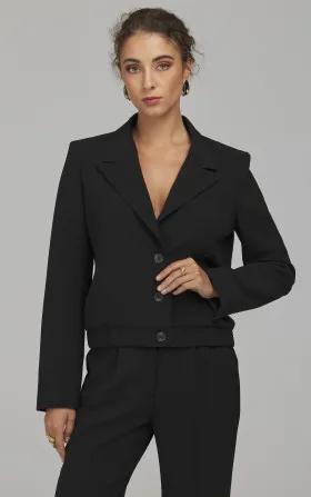 Cropped Blazer with an Elasticated Hem - black