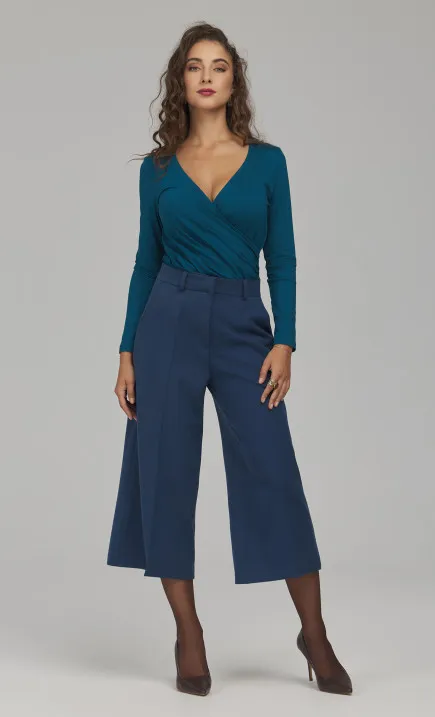 Cropped Wide-Leg Trousers - cobalt