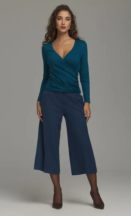 Spodnie cropped wide leg - kobalt