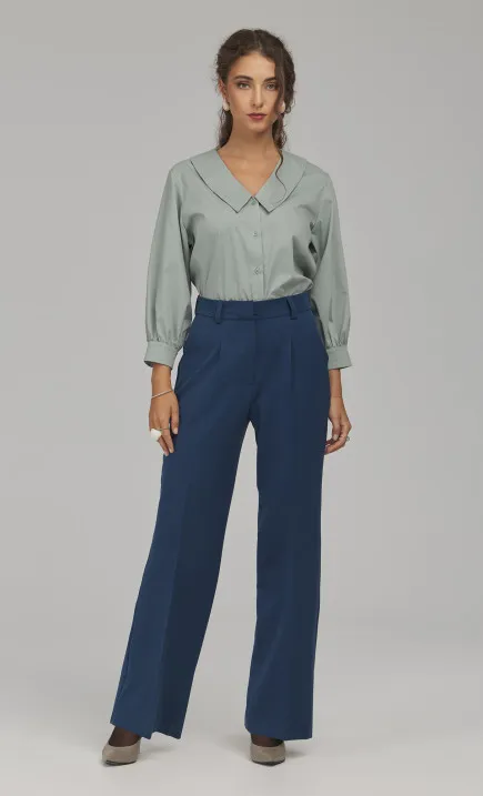 Straight-Leg Trousers with Press Creases - cobalt
