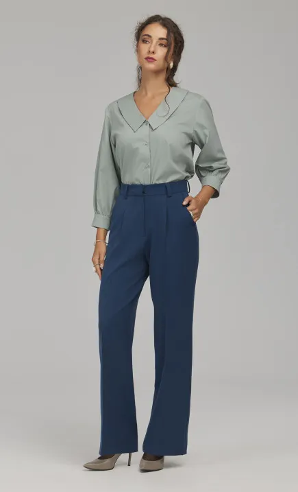 Straight-Leg Trousers with Press Creases - cobalt