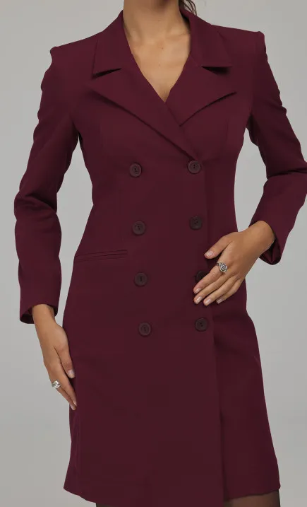 Double-Breasted Blazer Dress - claret