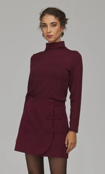 Spódniczka mini z guzikami w stylu chińskim - bordo