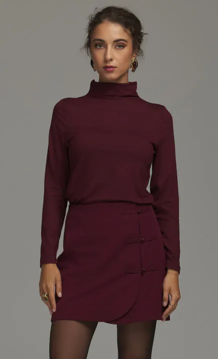 Spódniczka mini z guzikami w stylu chińskim - bordo