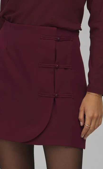 Mini Skirt with Frog Button Fastening - claret 
