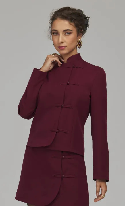 Żakiet z guzikami w stylu chińskim - bordo