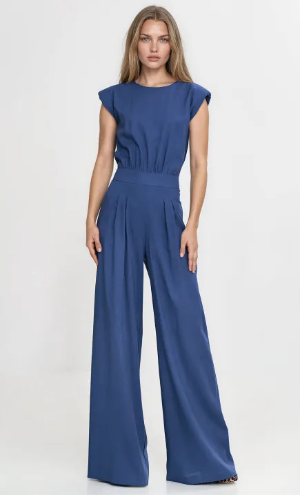 Rayon jumpsuit with palazzo legs - cobalt blue