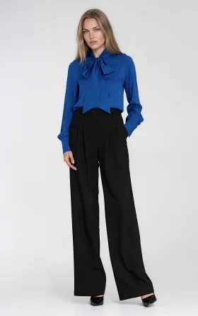 Spodnie z zakładkami, wide leg - czarny