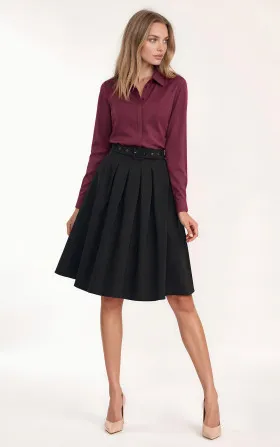 Black belted midi skirt
